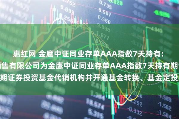 惠红网 金鹰中证同业存单AAA指数7天持有: 新增上海国信嘉利基金销售有限公司为金鹰中证同业存单AAA指数7天持有期证券投资基金代销机构并开通基金转换、基金定投业务及费率优惠的公告
